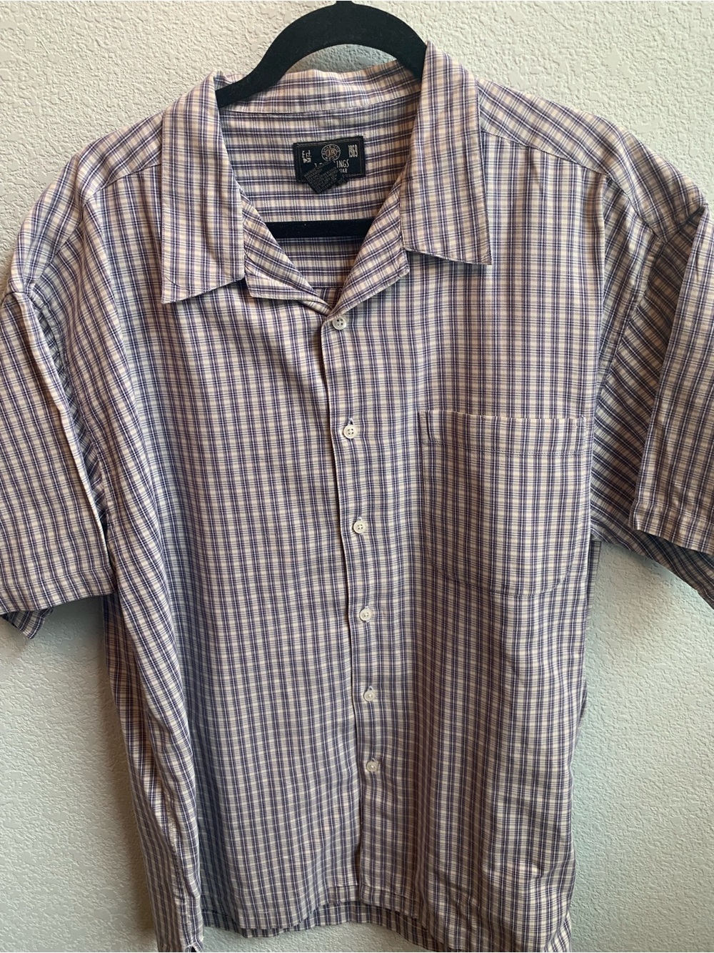 Men's Short-Sleeve Plaid Button-Down Shirt - Purple & White